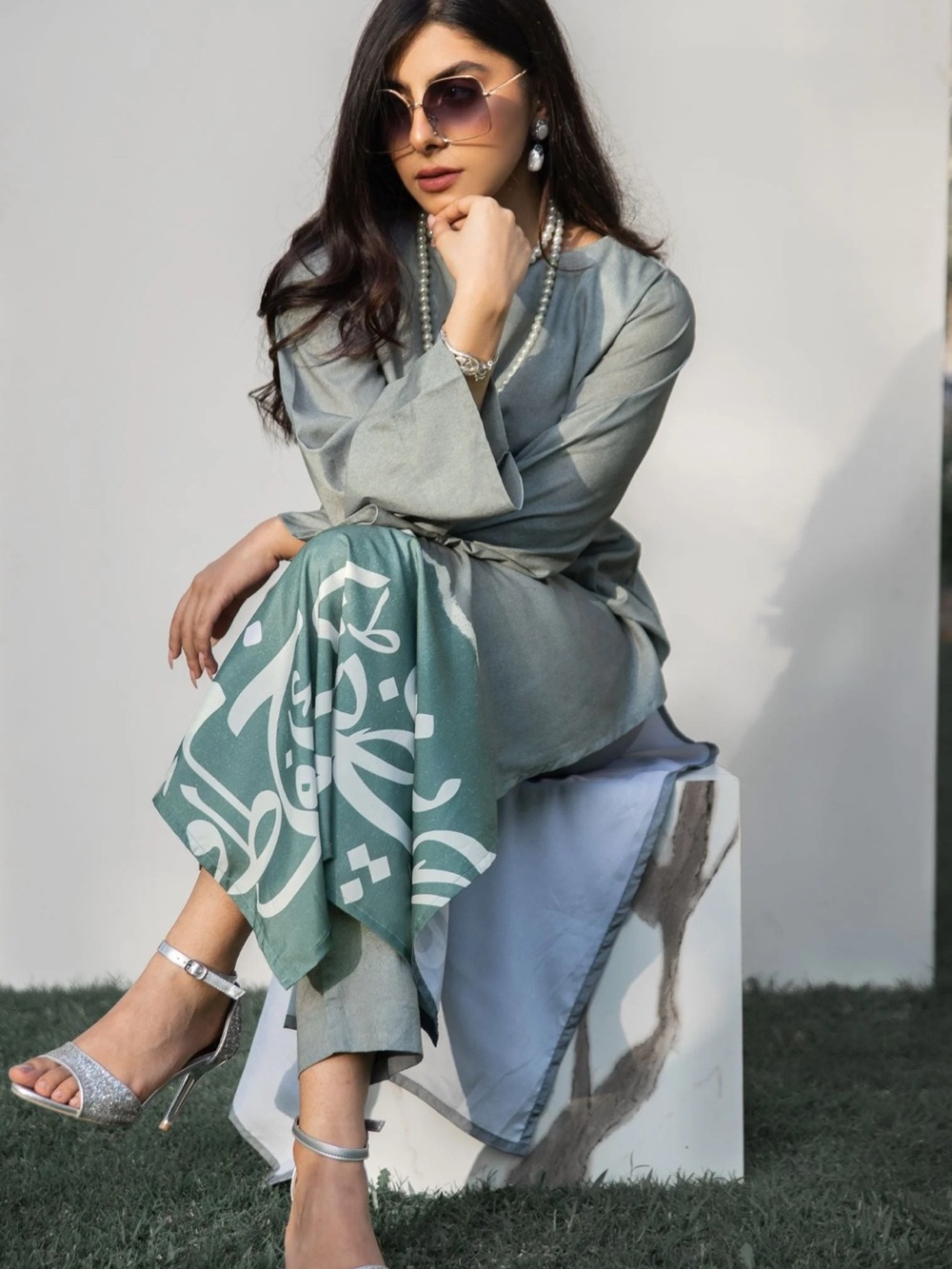 [Manto] Qalb (Heart) Co-ord Set - Grey Teal - Medium